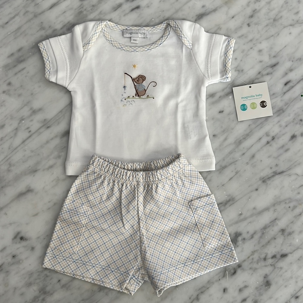 New Magnolia Baby Short Set Little Mouse Fishing